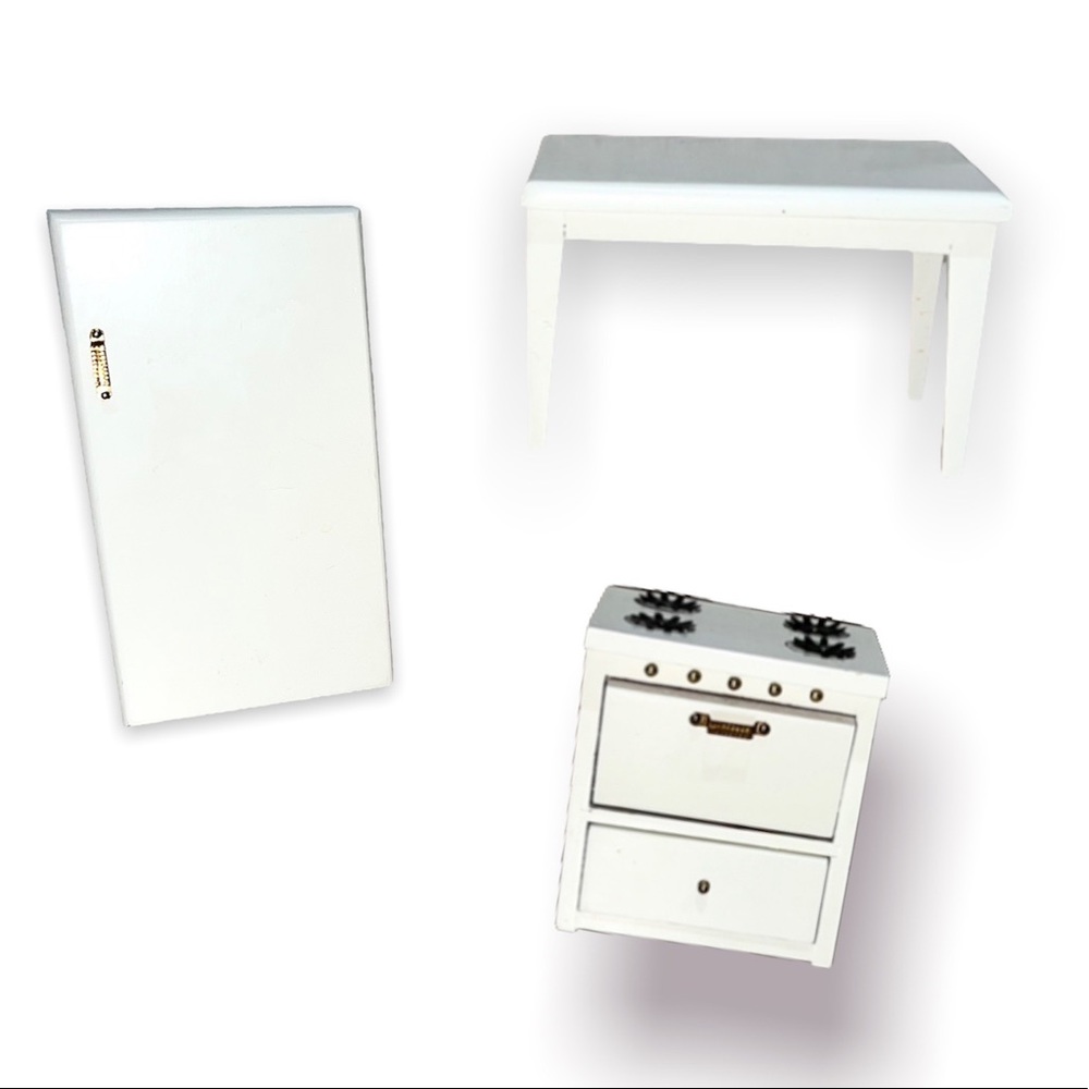 white wooden dollhouse furniture 3 Pc kitchen 1:12